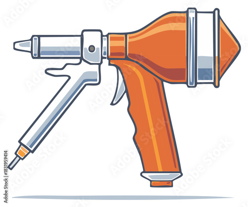 Illustration of a vibrant orange and silver spray gun or texture applicator tool