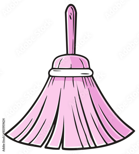 Cute pink feather duster vector icon for household chores and cleaning services