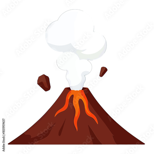 Cartoon volcano erupting with smoke and lava