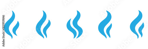 Smoke steam icon vector logo set. Smoke smell, steam aroma heat icon illustration. Hot vapor fire doodle line logo. Hit stink, coffee, fragrance flame elements. Vector illustration.