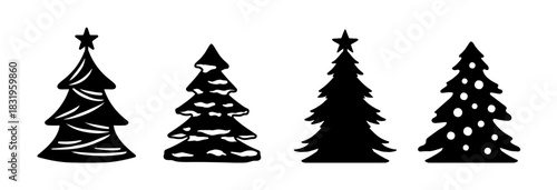 Set nice christmas trees silhouette vector illustration on white background.
