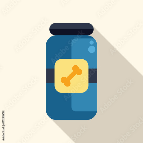 Blue container with a bone symbol, representing pet food or supplements