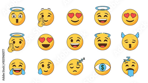 A vibrant collection of diverse emoji icons representing a spectrum of human feelings and digital communication