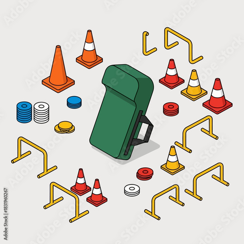 Isometric Parkour Training Equipment Illustration for Agility.