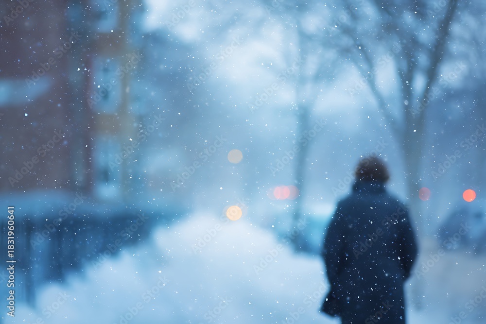 Obraz premium A person walking alone on a peaceful snow-covered path on a cold day