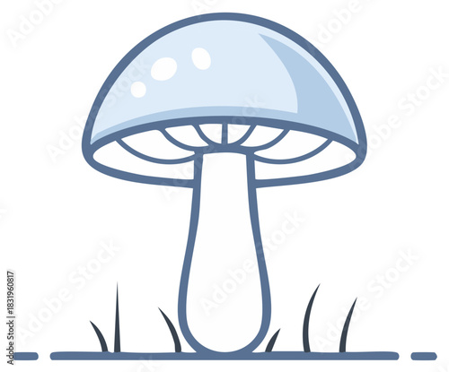 Cartoon mushroom illustration with grass elements isolated in a clean design