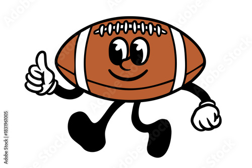 Fun cartoon football character with expressive face and limbs. Perfect for sports graphics, kids designs, mascots, and playful illustrations.
