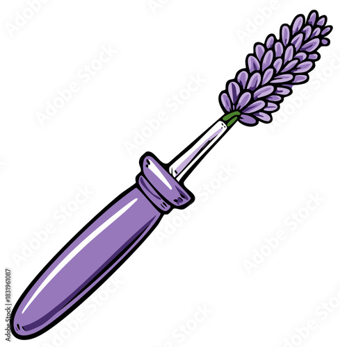 Stylized lavender flower and cosmetic applicator illustration