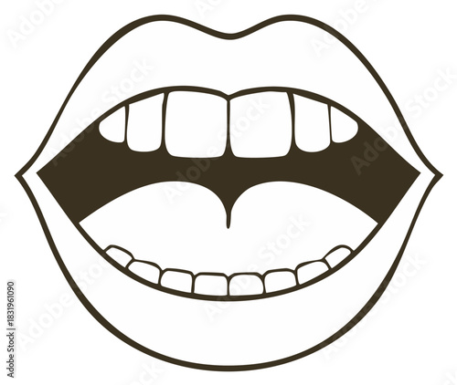 Open mouth illustration showing teeth expression lips dental oral health care