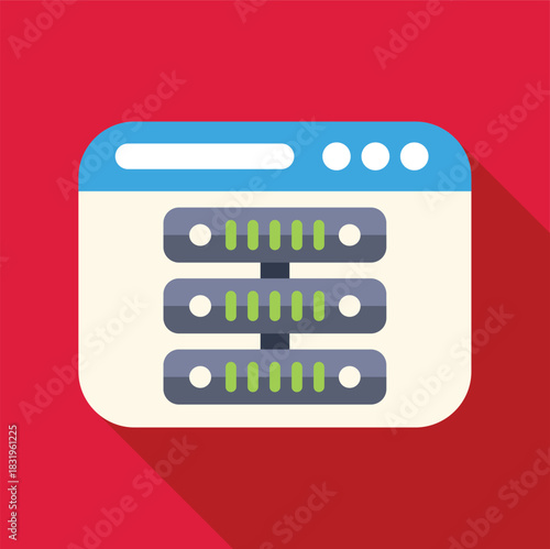 Server racks inside a browser window representing web hosting and cloud computing concepts