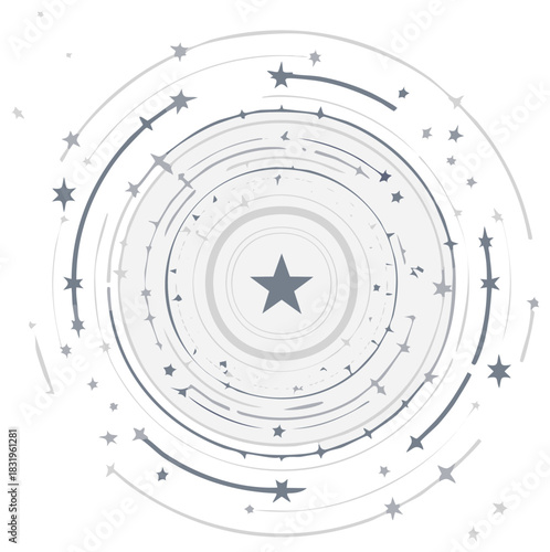 Stars in Motion with Circular Orbiting Rings. Geometric Shapes, Modern Design