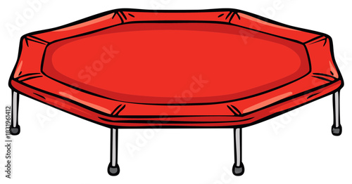 Bright red trampoline with sturdy metal legs for outdoor recreation and exercise