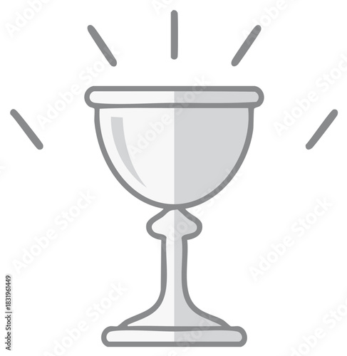 Silver Chalice Icon with Radiating Lines Illustration: Holy Grail Symbol