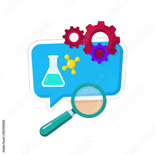 Colorful Science and Technology Symbols with Magnifying Glass
