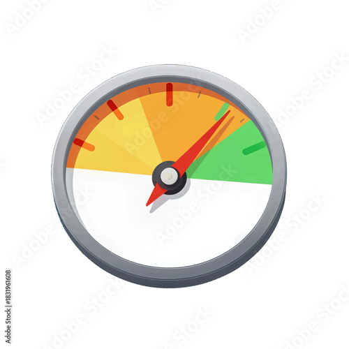 Colorful speedometer gauge with red needle pointing to yellow