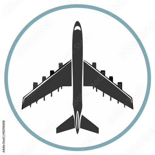 Airplane Icon Within a Circle, Featuring Wings and Tail, Graphic Design Element.
