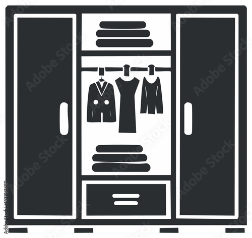 Modern Wardrobe with Clothing Inside Clothes Arrangement and Storage System in the Bedroom, Interior Design Elements for a Comfortable Living Space