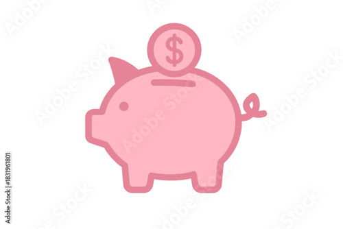 Pink piggy bank with a coin symbolizing savings for financial goals and future planning