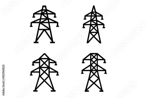 Power transmission towers illustrated in a minimalist design for graphic representation