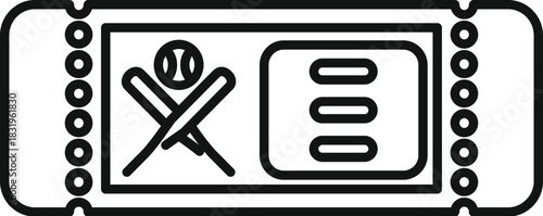Baseball game ticket showing crossed bats and a ball in outline style
