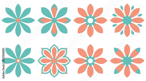 Colorful stylized floral shapes in teal and peach tones