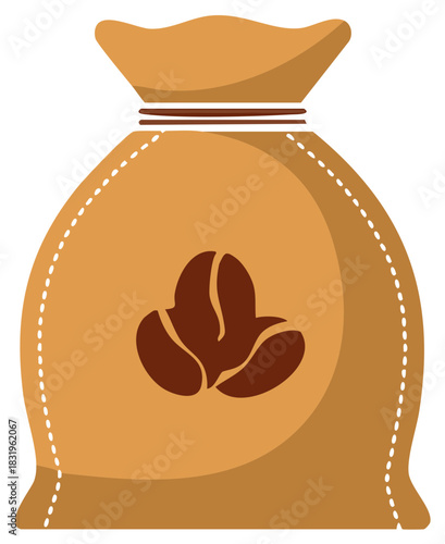 Burlap Sack with Coffee Beans for Roasted Coffee Beverage Products or Coffee Shop Signage and Cafe Decor