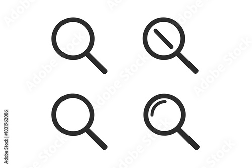 Unique designs of magnifying glasses in different styles for various uses and purposes in a minimalist layout
