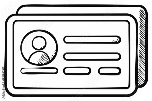 Hand drawn ID card sketch icon for user profile and identification