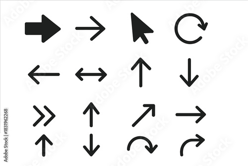 Collection of various directional arrows and symbols on a simple white background for design and navigation purposes