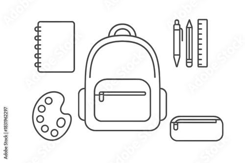 Back to school essentials with backpack, stationery, and art supplies ready for a new academic year