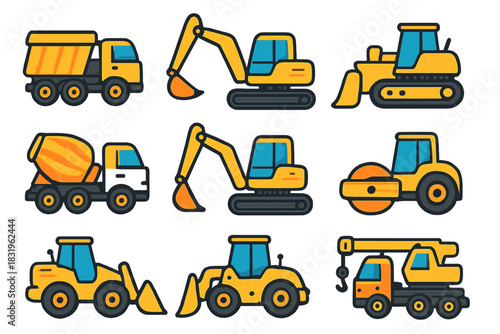 Construction vehicles at work in a busy construction site during daylight hours