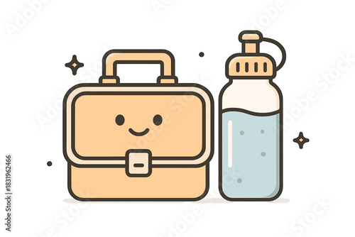 Cheerful lunch bag and water bottle ready for a day at school or work