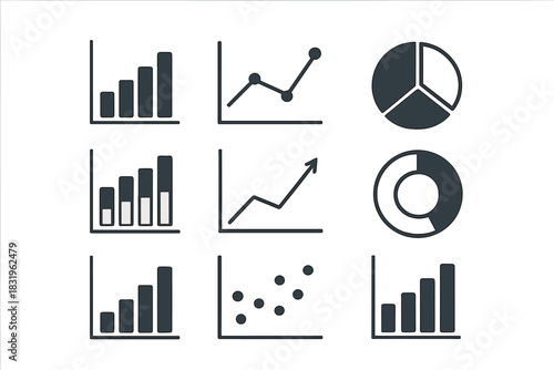 Variety of charts representing data analysis and trends in a simple and clear style