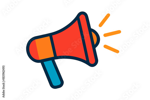 Creative illustration of a colorful megaphone signaling an announcement during a lively outdoor event