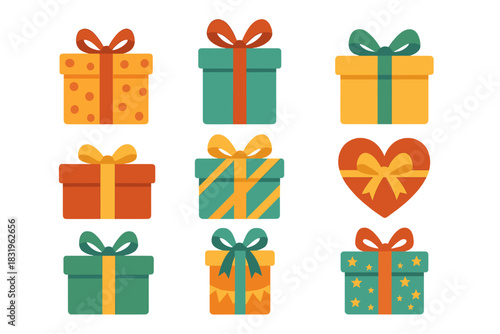 Colorful gift boxes displaying different designs and patterns perfect for celebrations or special occasions