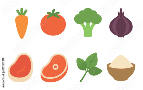 Colorful assortment of vegetables and meats on a textured background