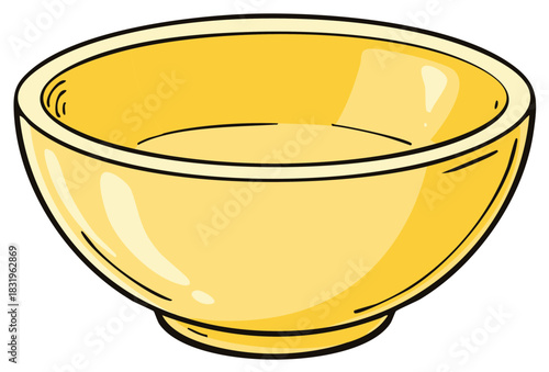 Bright yellow empty serving bowl cartoon illustration simple kitchen dinnerware utensil