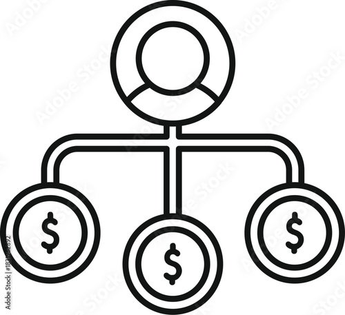 Investor symbol connecting to multiple coin symbols representing financial investments