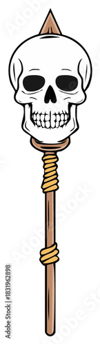 Cartoon Skull Staff with Rope Detail and Spiked Top
