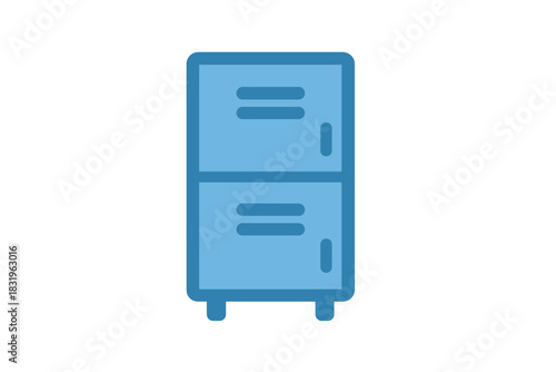 Blue refrigerator with simple design and two compartments in a modern kitchen setting