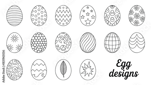 Collection of decorative easter egg outlines with various patterns and designs