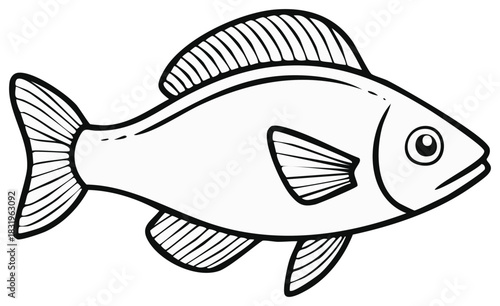 Cartoon Fish Illustration with Fins and Tail Isolated on White
