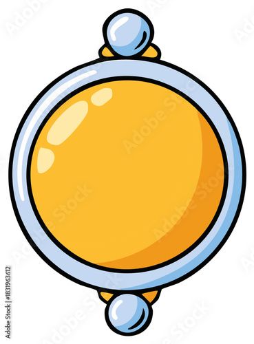 Cartoon style gold and silver circular medallion with shiny reflective surface