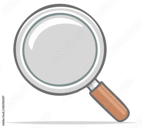 Illustration of a magnifying glass with silver rim and brown handle used for discovery and inspection on a neutral backdrop