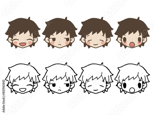 手描きの男の子表情セット1-1