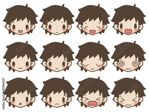 手描きの男の子表情セット２