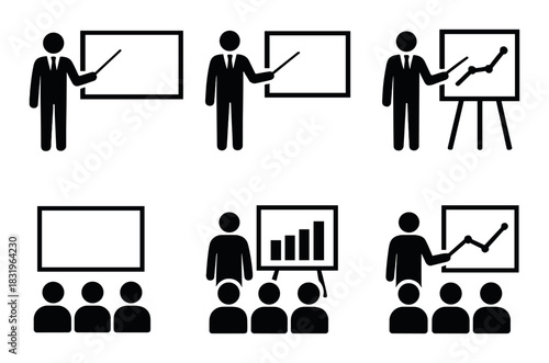 Business presentations and training concepts with graphs and charts