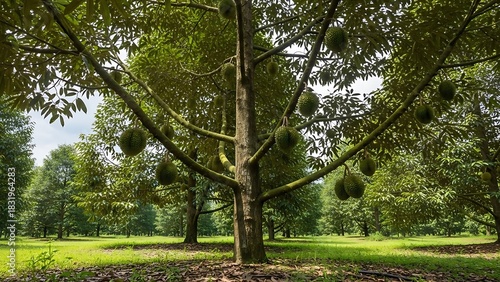 durian trees bear lots of fruit in the garden