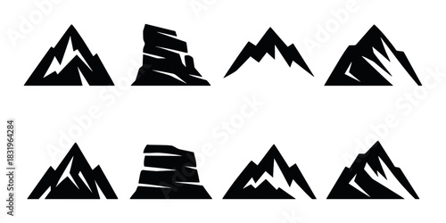 Silhouette mountain icons on dark background