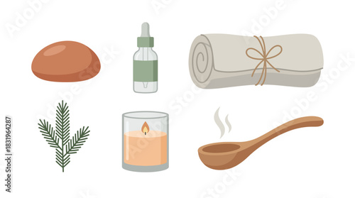 Christmas and Winter Relaxation Vector Set of Wellness Icons